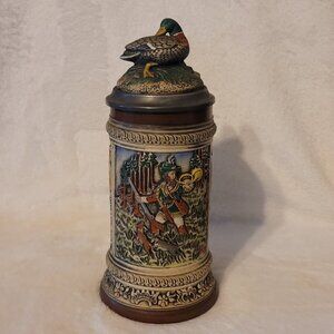 VTG 1980s Gerz German Beer Stein Ceramic Pewter Lid W/ Mallard Duck 9”